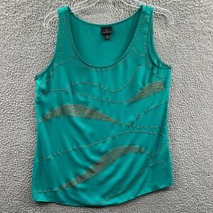 Women Minimalist Tank Top M  Embellished Rhinestone Career Office Casual Stretch